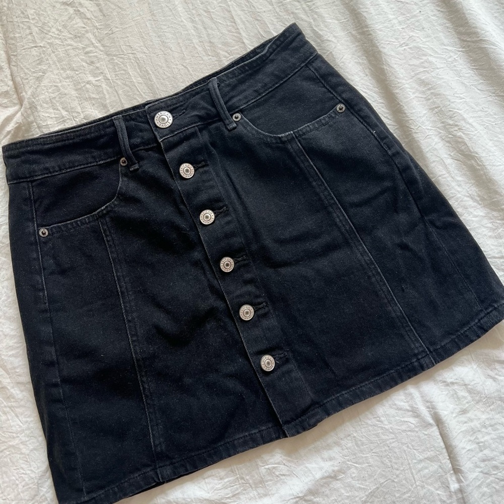 American Eagle Black Denim Button-Up Skirt